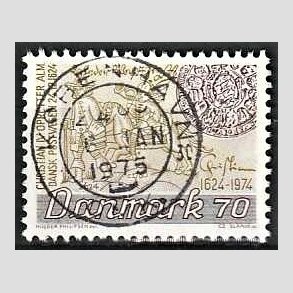 FRIM�RKER DANMARK | 1974 - AFA 580 - Danske Postv�sen 350 �r - 70 �re brun/oliven - Lux Stemplet K�benhavn
