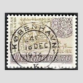 FRIM�RKER DANMARK | 1974 - AFA 580 - Danske Postv�sen 350 �r - 70 �re brun/oliven - Lux Stemplet K�benhavn