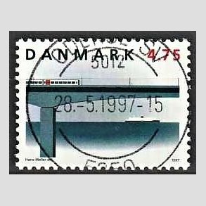 FRIM�RKER DANMARK | 1997 - AFA 1145 - Jernbaneforbindelsen p� Storeb�lt - 4,75 Kr. flerfarvet - Pragt Stemplet Odense SV