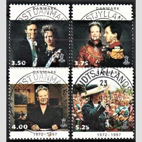 FRIM�RKER DANMARK | 1997 - AFA 1134-1137 - 25 �rs jubil�um - 3,50 - 5,25 Kr. flerfarvet i komplet s�t - Pragt Stemplet