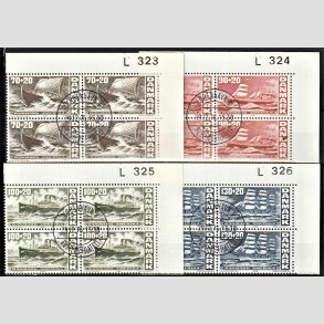 FRIMRKER DANMARK | 1976 - AFA 607-610 - Amerikanske uafhngighedserklring - 70-130 + 20 re i 4-blokke med marginalnummer - Lux Stemplet Kbenhavn