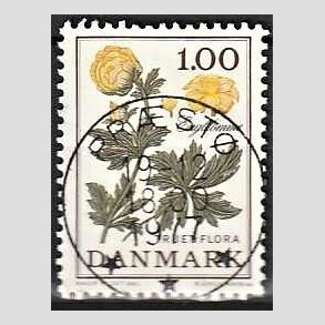 FRIM�RKER DANMARK | 1977 - AFA 649 - Truet flora - 1,00 Kr. gul/gr�n - Pragt Stemplet Pr�st�