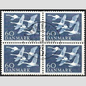 FRIMRKER DANMARK | 1956 - AFA 368 - Nordens svaner - 60 re bl i 4-blok - Lux Stemplet Kbenhavn