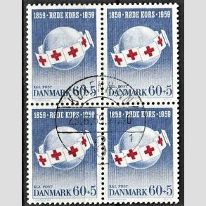 FRIMRKER DANMARK | 1959 - AFA 379 - Rde Kors - 60 + 5 re bl/rd i 4-blok - Lux stemplet