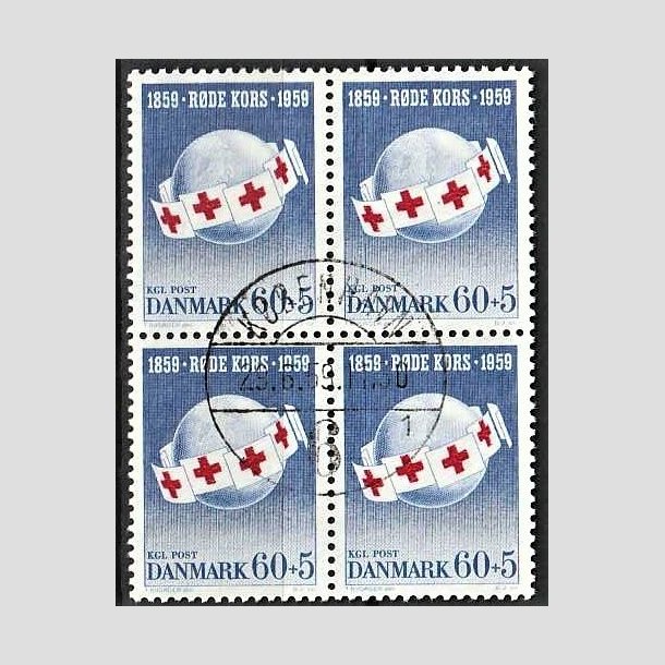 FRIMRKER DANMARK | 1959 - AFA 379 - Rde Kors - 60 + 5 re bl/rd i 4-blok - Lux stemplet