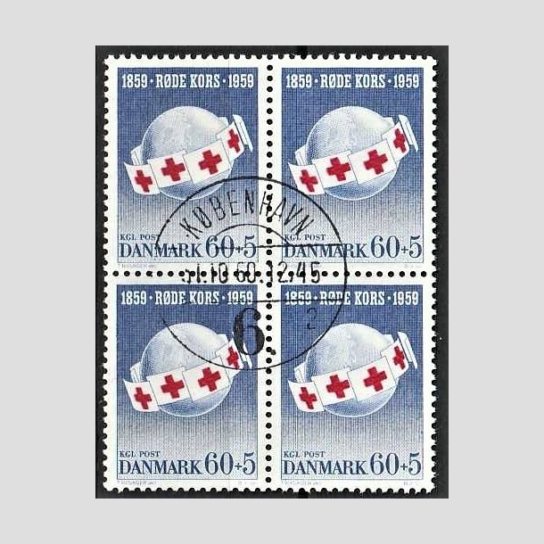 FRIMRKER DANMARK | 1959 - AFA 379 - Rde Kors - 60 + 5 re bl/rd i 4-blok - Lux stemplet