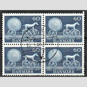 FRIMRKER DANMARK | 1957 - AFA 371 - Nationalmuseets 150 r - 60 re bl i 4-blok - Pragt Stemplet