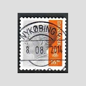 FRIMRKER DANMARK | 2013 - AFA 1737 - Dronning Margrethe - 16 Kr. gr/orange - Pragt Stemplet Nykbing F