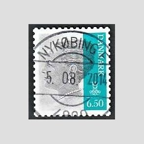 FRIMRKER DANMARK | 2010 - AFA 1607E - Dronning Margrethe II - 6,50 Kr. gr/blgrn - Pragt StempletNykbing F