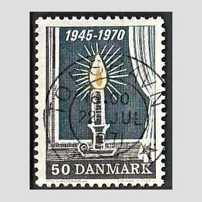 FRIM�RKER DANMARK | 1970 - AFA 496 - Danmark bes�ttelses oph�r 25 �r - 50 �re brun/gul/gr� - Pragt Stemplet Torshavn