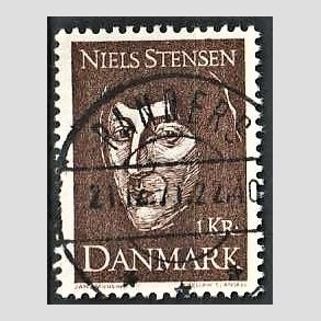 FRIM�RKER DANMARK | 1969 - AFA 488 - Niels Stensen - 1 Kr. brun - Lux Stemplet Randers