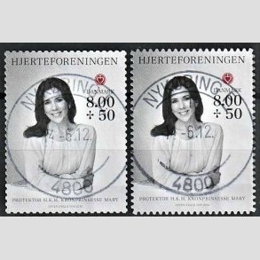 FRIMRKER DANMARK | 2012 - AFA 1714,1714a - Hjerteforeningen - 8,00 Kr. + 50 re flerfarvet i begge takninger - Pragt Stemplet Nykbing F