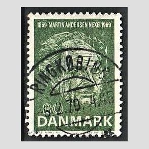 FRIM�RKER DANMARK | 1969 - AFA 485 - Martin Andersen Nex� - 80 �re gr�n - Pragt Stemplet Ringk�bing