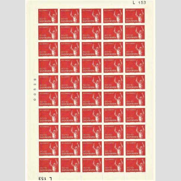 FRIMRKER DANMARK | 1970 - AFA 495 - Red Barnet 25 r. - 60 + 10 re brunrd 50 stk. i ufoldet helark - Postfrisk