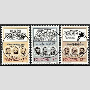 FRIM�RKER F�R�ERNE | 1988 - AFA 166-68 - Julem�det i Thorshavn - 3,00 - 12,00 kr. flerfarvet i s�t - Lux Stemplet