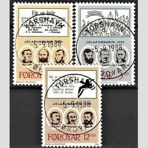 FRIM�RKER F�R�ERNE | 1988 - AFA 166-68 - Julem�det i Thorshavn - 3,00 - 12,00 kr. flerfarvet i s�t - Lux Stemplet