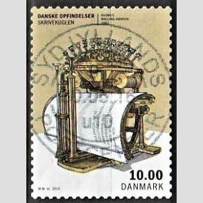 FRIM�RKER DANMARK | 2015 - AFA 1820 - Danske opfindelser - 10,00 Kr. skrivekuglen - Pragt Stemplet
