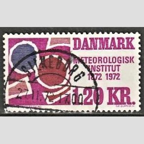 FRIM�RKER DANMARK | 1972 - AFA 523 - Meterologisk Institut 100 �r - 1,20 Kr. r�dviolet/r�dbrun/bl� - Lux Stemplet Silkeborg