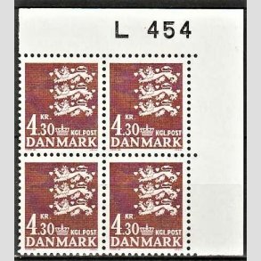 FRIMRKER DANMARK | 1980 - AFA 707 - Rigsvben 4,30 Kr. brun i marginal 4-blok L454 - Postfrisk
