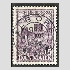FRIM�RKER DANMARK | 1953-56 - AFA 352 - Kongeriget 1000 �r - 15 �re violet - Pragt Stemplet �lborg