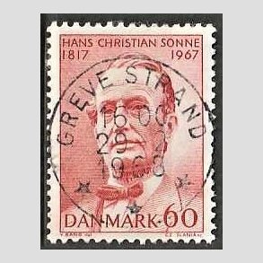 FRIM�RKER DANMARK | 1967 - AFA 466 - Chr. Sonne - 60 �re r�d - Pragt Stemplet Greve Strand