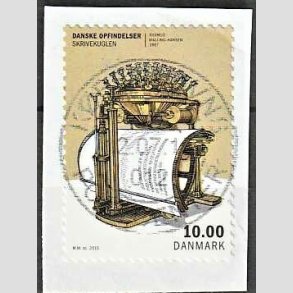 FRIM�RKER DANMARK | 2015 - AFA 1820 - Danske opfindelser - 10,00 Kr. skrivekuglen p� klip - Pragt Stemplet