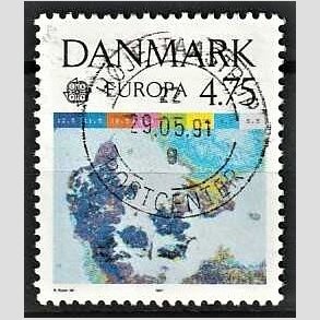 FRIMRKER DANMARK | 1991 - AFA 0990 - Europisk rumflyvning - 4,75 Kr. flerfarvet - Alm. god gennemsnitskvalitet - Stemplet (Photo eksempel)