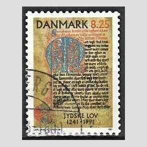 FRIMRKER DANMARK | 1991 - AFA 0991 - Jydske Lov 750 r. - 8,25 Kr. flerfarvet - God/Bedre gennemsnitskvalitet - Stemplet