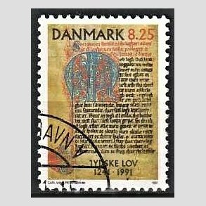 FRIMRKER DANMARK | 1991 - AFA 0991 - Jydske Lov 750 r. - 8,25 Kr. flerfarvet - God/Bedre gennemsnitskvalitet - Stemplet