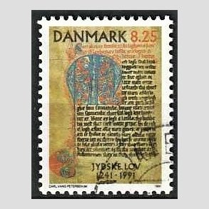 FRIMRKER DANMARK | 1991 - AFA 0991 - Jydske Lov 750 r. - 8,25 Kr. flerfarvet - God/Bedre gennemsnitskvalitet - Stemplet