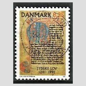FRIMRKER DANMARK | 1991 - AFA 0991 - Jydske Lov 750 r. - 8,25 Kr. flerfarvet - God/Bedre gennemsnitskvalitet - Stemplet