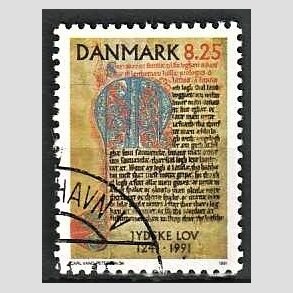 FRIMRKER DANMARK | 1991 - AFA 0991 - Jydske Lov 750 r. - 8,25 Kr. flerfarvet - God/Bedre gennemsnitskvalitet - Stemplet