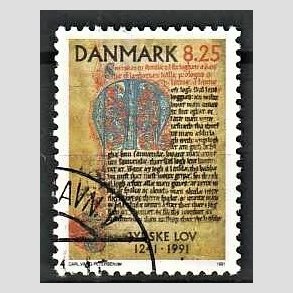 FRIMRKER DANMARK | 1991 - AFA 0991 - Jydske Lov 750 r. - 8,25 Kr. flerfarvet - God/Bedre gennemsnitskvalitet - Stemplet
