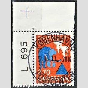 FRIM�RKER DANMARK | 1988 - AFA 908 - Civilforsvaret 50 �r. - 2,70 Kr. orange/bl� med marginal L 695 - Pragt Stemplet Br�nderslev