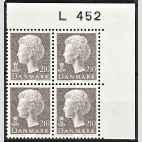 FRIMRKER DANMARK | 1980 - AFA 706 - Dronning Margrethe - 210 re gr i 4-blok marginal L452 - Postfrisk