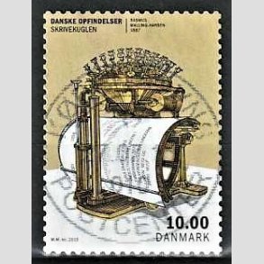 FRIM�RKER DANMARK | 2015 - AFA 1820 - Danske opfindelser - 10,00 Kr. skrivekuglen - Pragt Stemplet