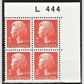 FRIMRKER DANMARK | 1980 - AFA 698 - Dronning Margrethe - 140 re orange i 4-blok marginal L444 - Postfrisk