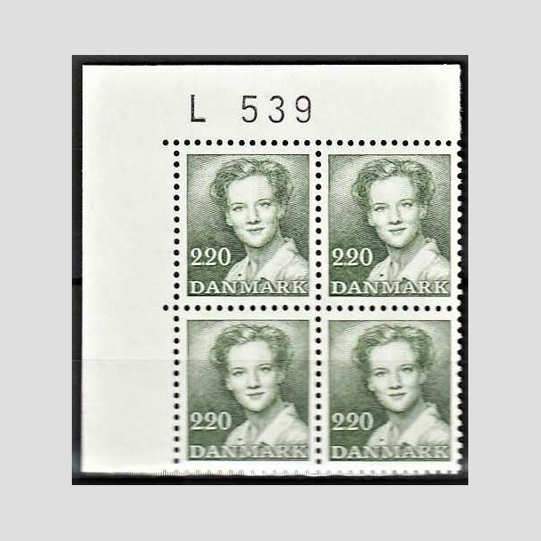 FRIMRKER DANMARK | 1983 - AFA 773 - Dronning Margrethe - 2,20 Kr. grn i 4-blok med marginal L539 - Postfrisk