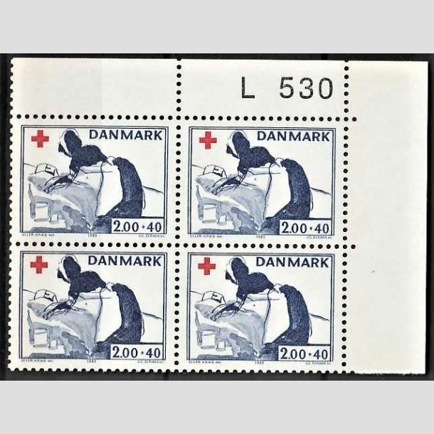 FRIMRKER DANMARK | 1983 - AFA 764 - Dansk Rde Kors - 2,00 Kr. + 40 re rd/bl i 4-blok med marginal L530 - Postfrisk