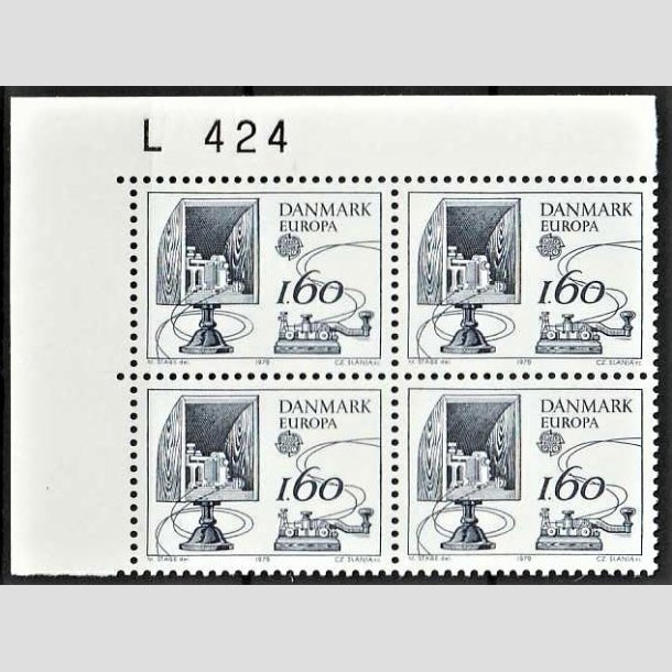 FRIMRKER DANMARK | 1979 - AFA 683 - Europamrker - 1,60 Kr. bl i 4-blok med marginal L424 - Postfrisk