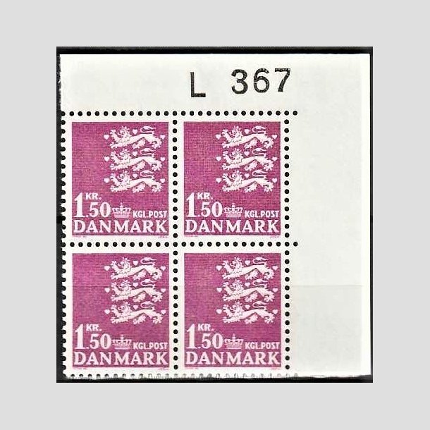 FRIMRKER DANMARK | 1962 - AFA 405F - Rigsvben 1,50 Kr. rdlilla i 4-blok med marginal L367 - Postfrisk