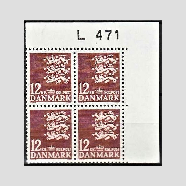 FRIMRKER DANMARK | 1981 - AFA 724 - Rigsvben 12 Kr. rdbrun i 4-blok med marginal L471 - Postfrisk