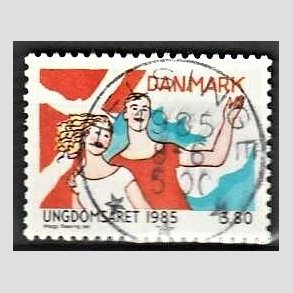 FRIM�RKER DANMARK | 1985 - AFA 828 - Ungdoms�r - 3,80 Kr. flerfarvet - Pragt Stemplet Helsinge