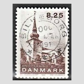 FRIMRKER DANMARK | 1990 - AFA 976 - Jyske landsbykirker - 8,25 Kr. brun - Lux Stemplet Silkeborg