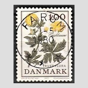 FRIM�RKER DANMARK | 1977 - AFA 649 - Truet flora - 1,00 Kr. gul/gr�n - Pragt Stemplet Farum