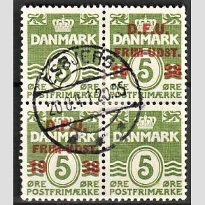 FRIMRKER DANMARK | 1938 - AFA 245 - D.F.U i 4-blok - Stemplet Esbjerg