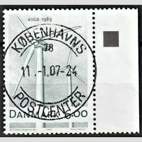 FRIM�RKER DANMARK | 2007 - AFA 1494 - Danske vindm�ller - 6,00 Kr. gr�n - Pragt Stemplet