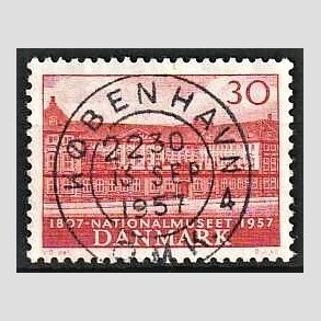 FRIM�RKER DANMARK | 1957 - AFA 370 - Nationalmuseets 150 �r - 30 �re r�d - Pragt Stemplet K�benhavn 4