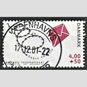 FRIMRKER DANMARK | 2001 - AFA 1275 - Amnesty International - 4,00 Kr. + 50 re bl/rd - Pnt Stemplet