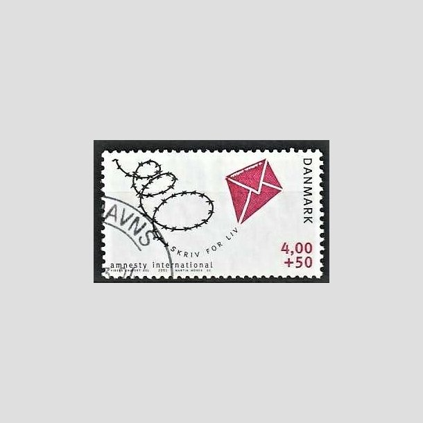 FRIMRKER DANMARK | 2001 - AFA 1275 - Amnesty International - 4,00 Kr. + 50 re bl/rd - Pnt Stemplet